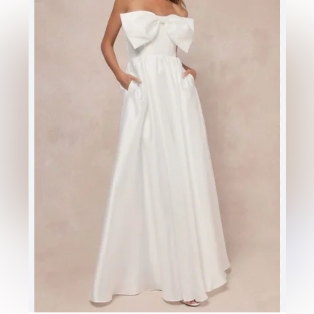 Lulus Refined Extravagance White Taffeta Bow Maxi Dress Small